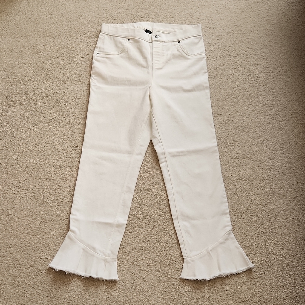 HUE White Scarecrow Hem Skinny Jeans Jeggings Size M